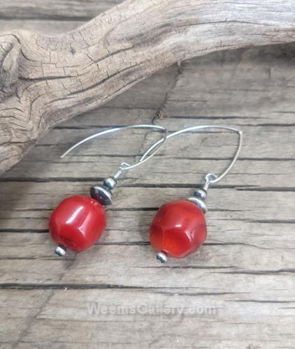 Earrings: red coral by Myra Gadson